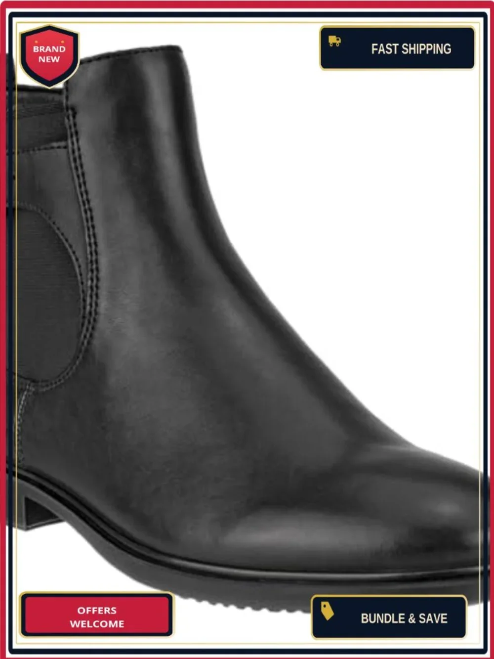 ECCO Leather Chelsea Ankle Boots with Buckle, Pull-On, Block Heel